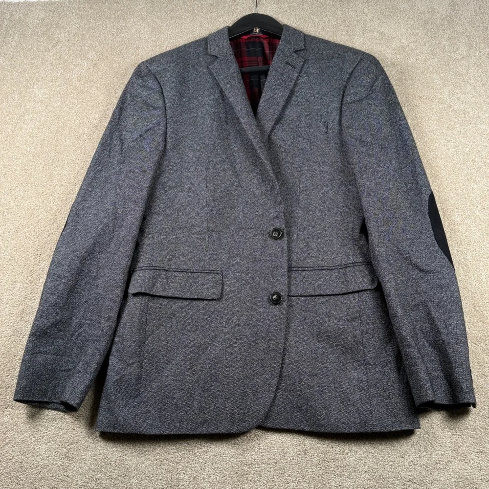 Bar III Men 40R Gray Sport Coat Blazer Carnaby Collection Slim Fit Elbow Patch - Picture 2 of 12